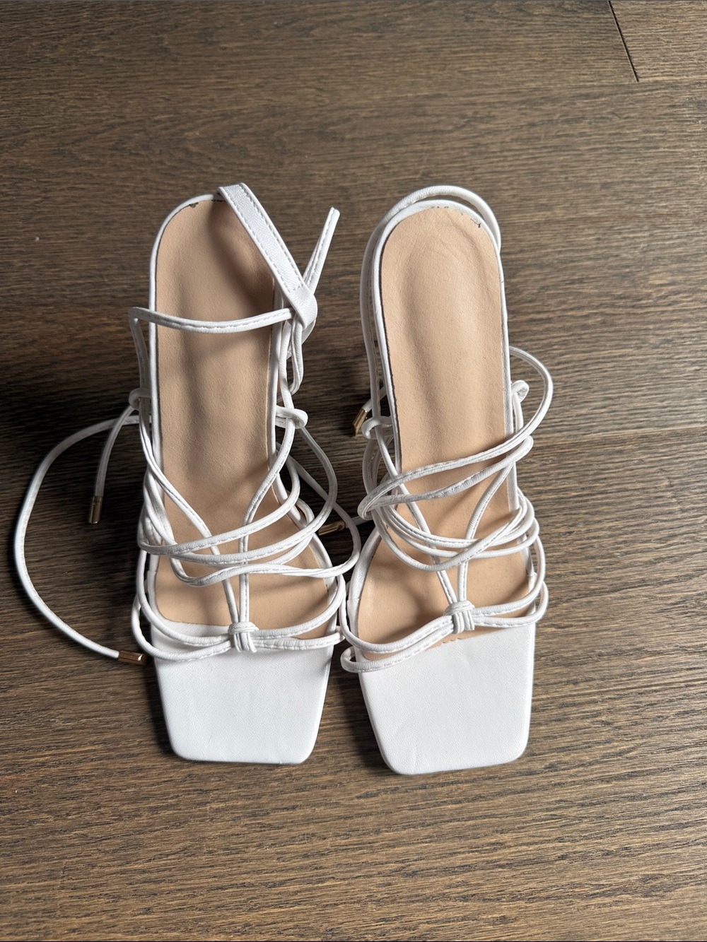 SHEIN STRAPPY SQUARE TOE HEELED SANDALS IN WHITE